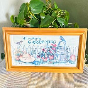 Vintage I’d Rather Be Gardening Glass Framed Print